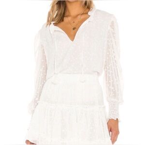 Misa Los Angeles SET White Swiss Dot Sheer Blouse with Matching Mini Skirt